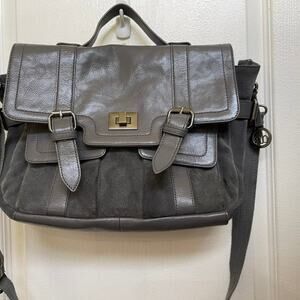 Audrey Brooke messenger style handbag gray leather